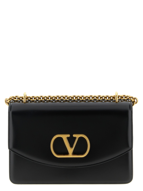 Black calfskin shoulder bag-null