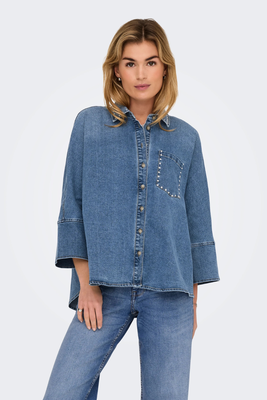 Only grace denim shirt studs, Mdblue, medium