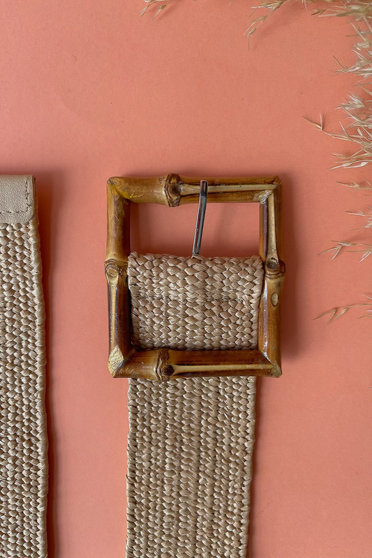 Bamboo buckle straw belt natural-null