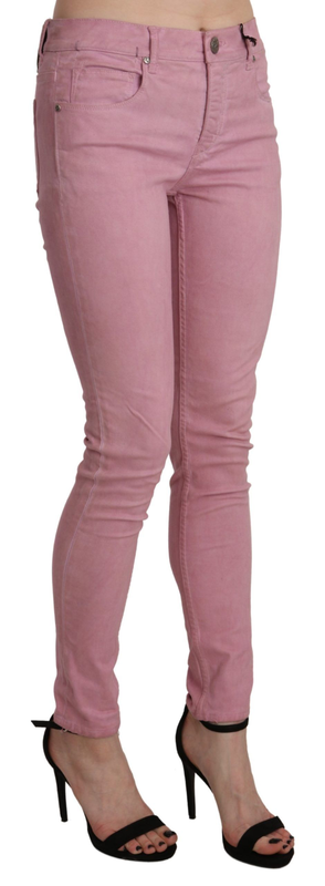 Pink mid waist skinny stretch  denim pant-null