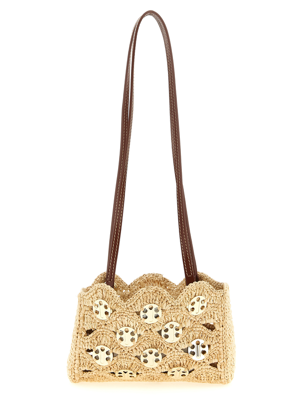 Beige ramie shoulder bag-null