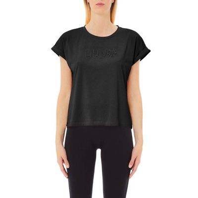 Cotton t-shirt with logo, Black, medium