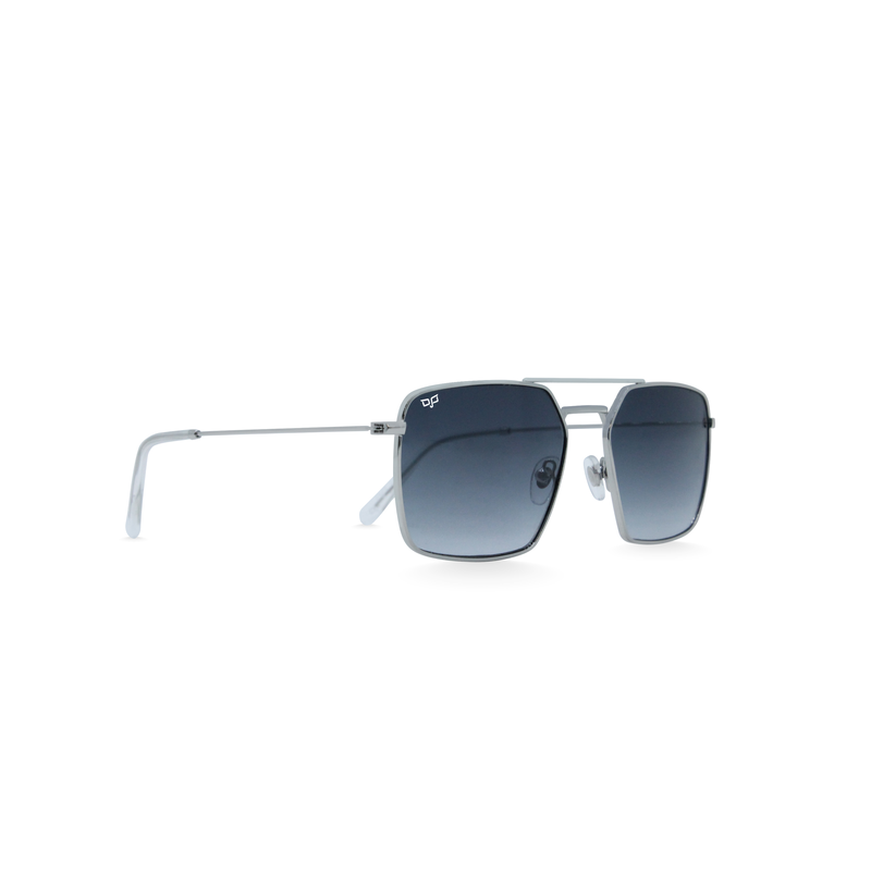 OJO sunglasses man square silver frame and temples with blue lenses rx-null