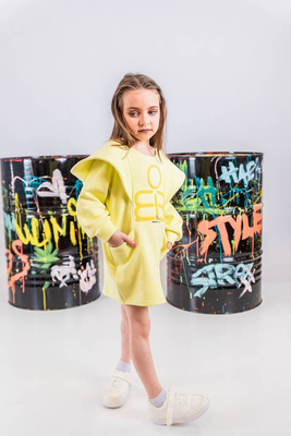 Φορεμα φούτερ με κουκουλα, Yellow, medium