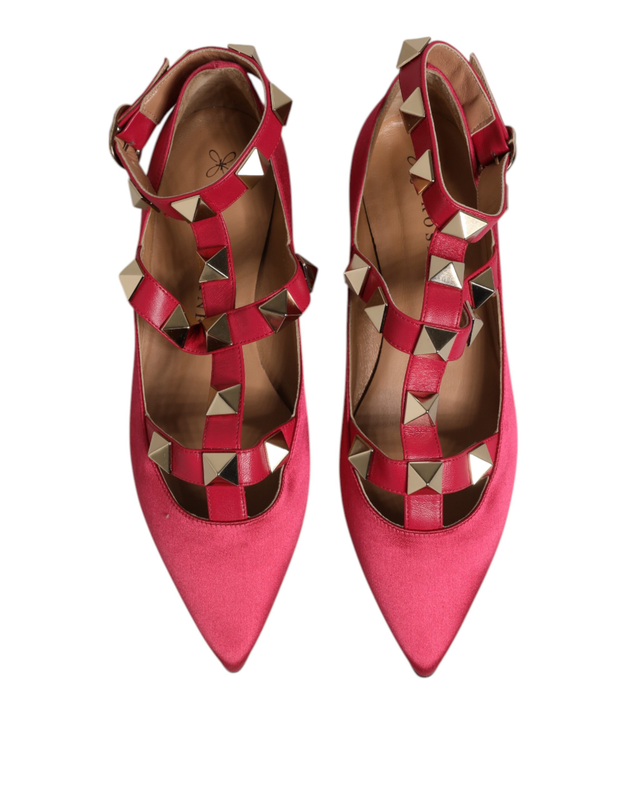 Red gold studded pointed toe ballet flats shoes-null