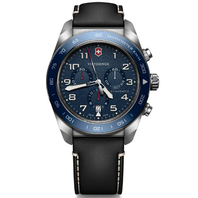 Swiss army chrono 42, sir, ble dial, blk leather str, , medium