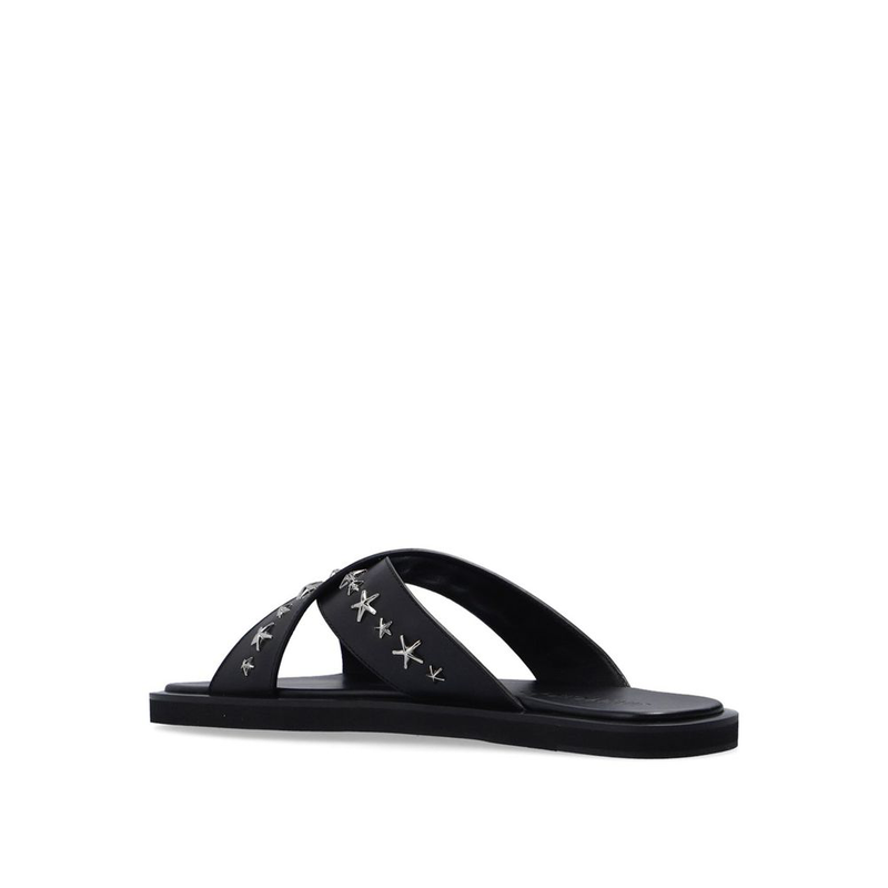 Black calfskin strap-on sandals-null