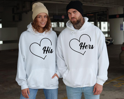 Hoodies for couples his and hers, White, medium