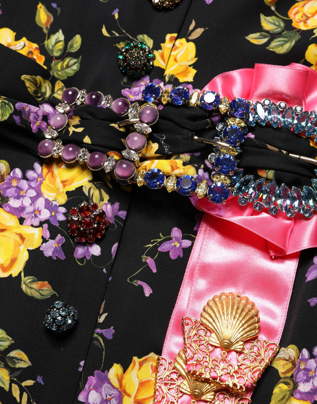 Black purple crystal brooch silk midi dress-null