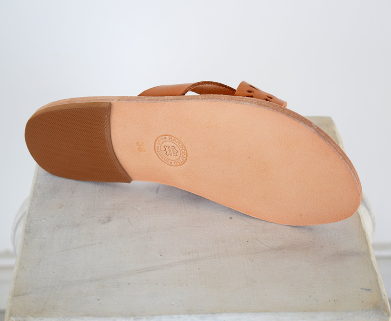 Ancient greek leather sandals, greek women slide sandals, leather sandals-null