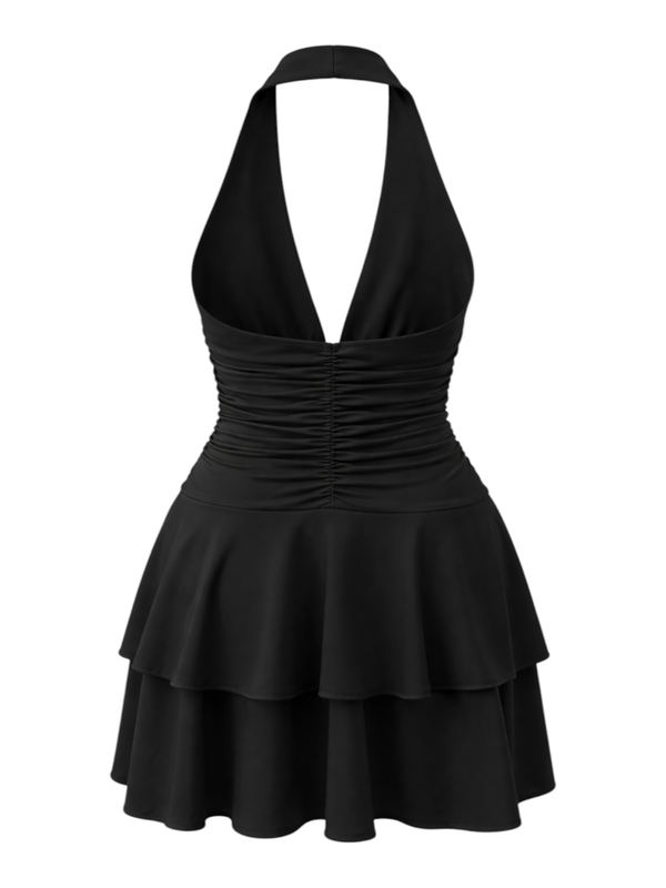 Halter neck mini dress - black-null