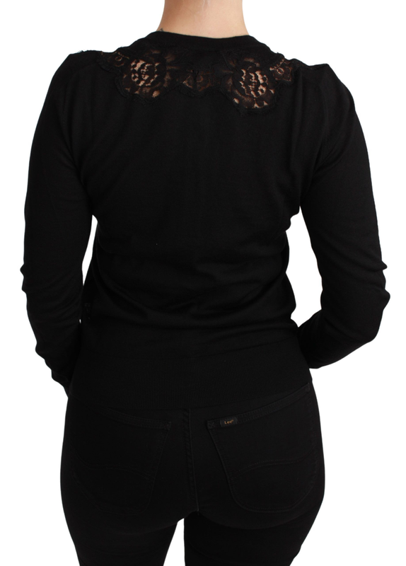 Black cashmere lace cardigan sweater-null