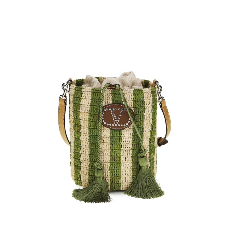 Bicolor raffia backet bag-null