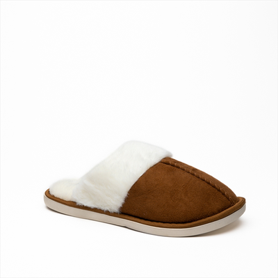 Coo suedette cuff slippers in camel, Camel, medium
