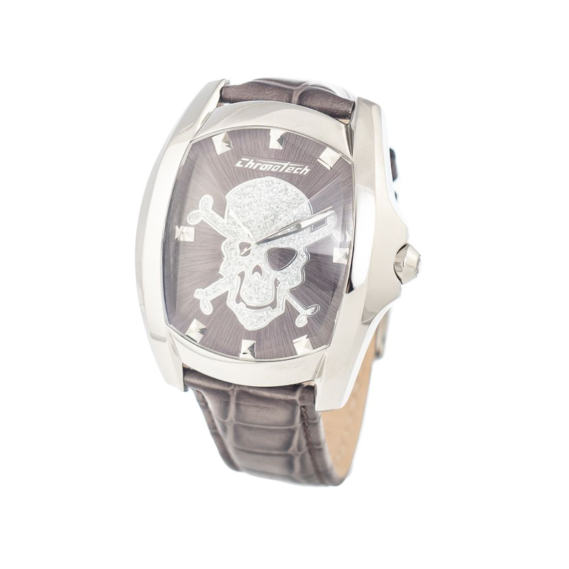 Gray leather dress watch-null