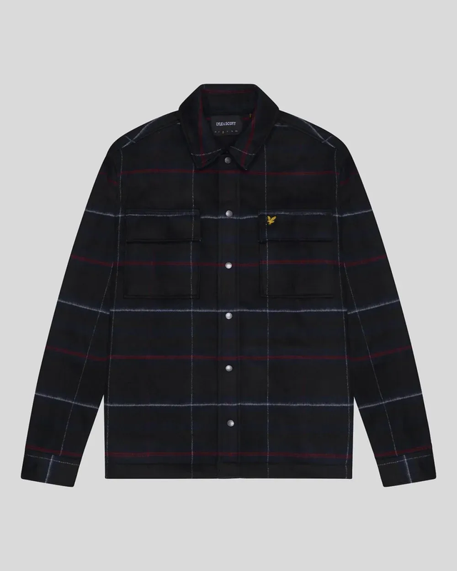 Lyle & scott brushed tartan overshirt z865 jet black-null