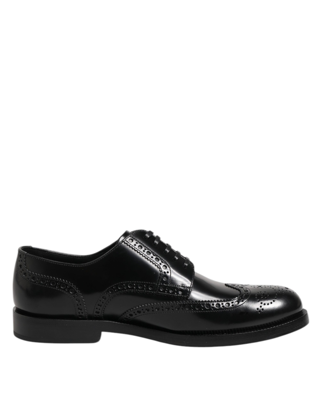 Black leather derby wingtip formal shoes-null