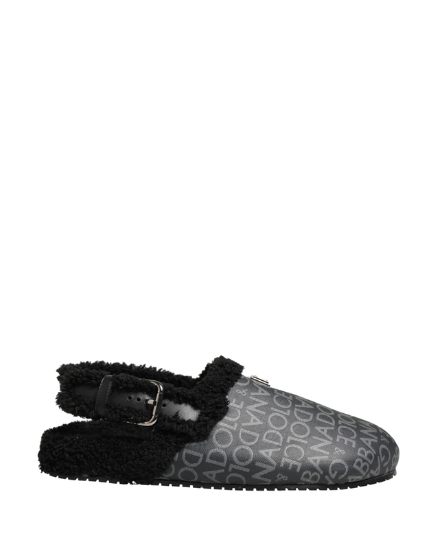 Gray faux fur jacquard mules sandals shoes-null