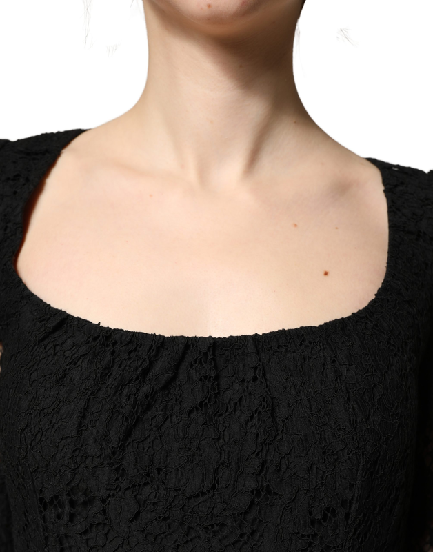 Black lace square neck longsleeve maxi dress-null