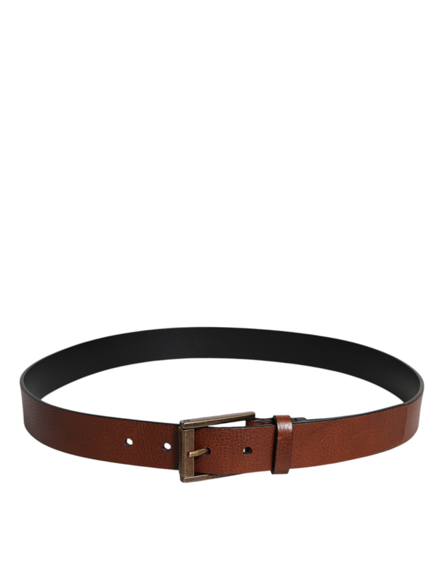 Brown calf leather classic metal buckle belt-null