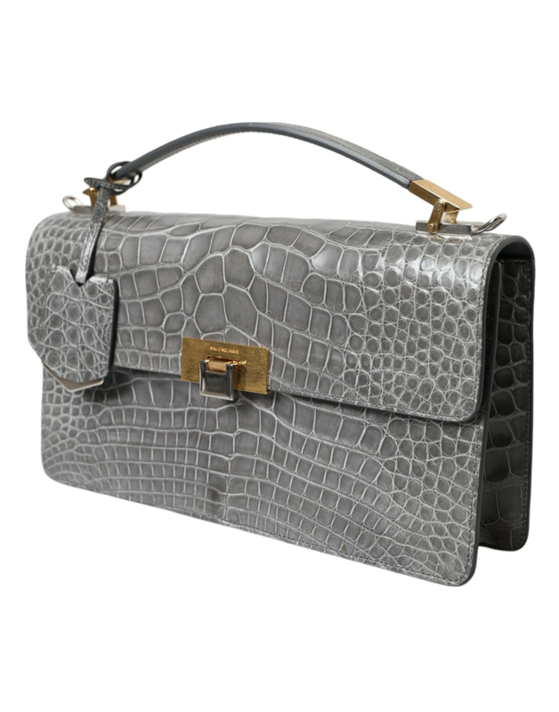 Gray exotic leather medium shoulder hand purse bag-null