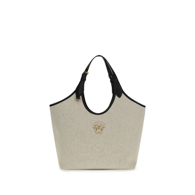 Beige cotton shoulder bag, Beige, medium