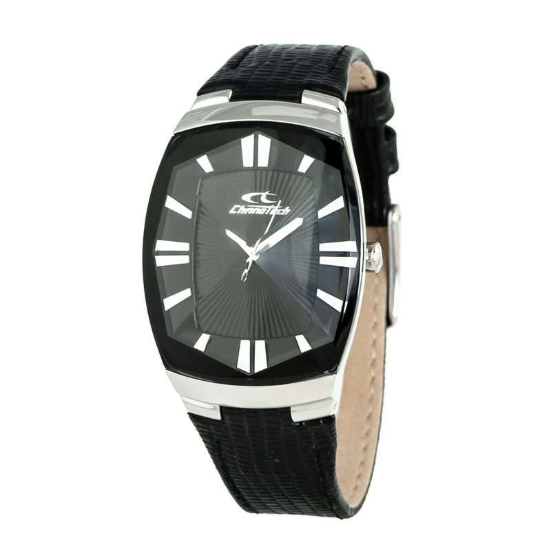 Black leather dress watch-null