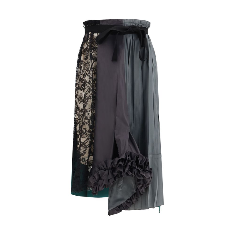 Multicolor silk midi skirt-null