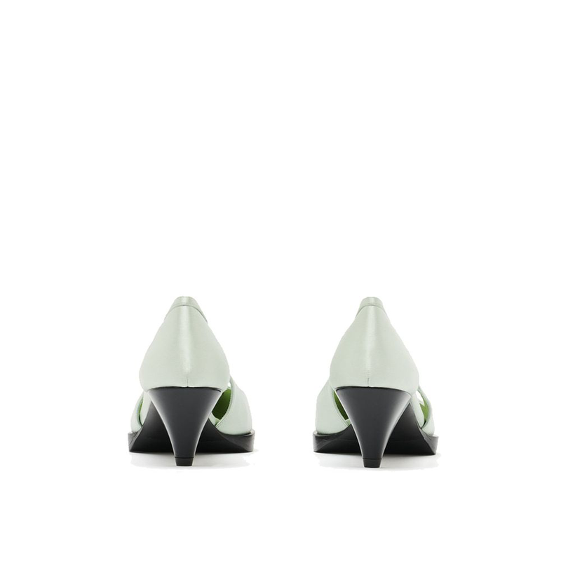 Bicolor silk mid heel pumps-null
