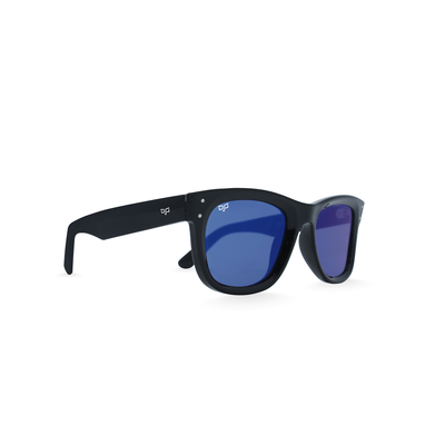 OJO sunglasses classic handmade shine black frame and temples with nylon blue reverse lenses rx, , medium
