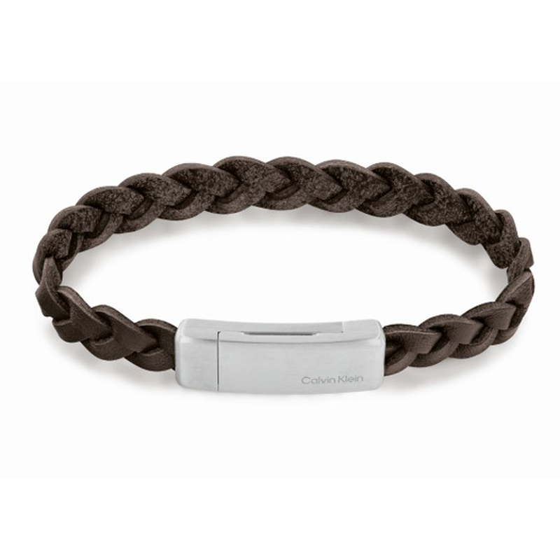 Product image: Calvin Klein brown leather/ss magnetic closure bracelet wrapped & braided-null