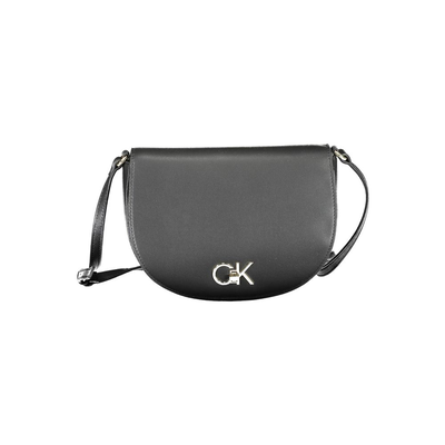 Black polyurethane women shoulder bag, Black, medium