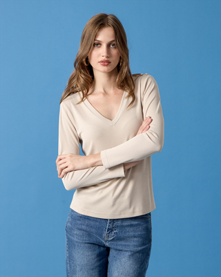 Cupro blouse v neck, Beige, medium