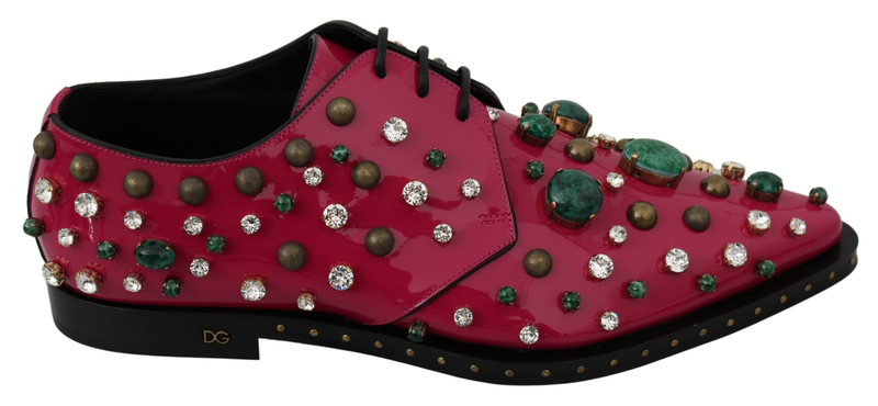 Pink leather crystals dress broque shoes-null