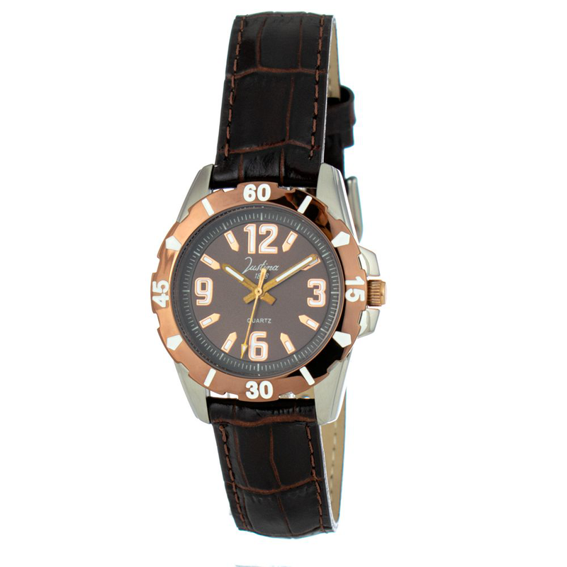 Brown leather dress watch-null