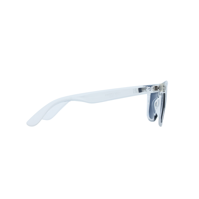 OJO sunglasses classic clear frame and temples with blue lenses rx-null