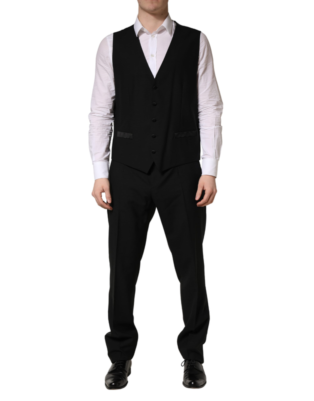 Black wool silk saxophone slim fit 3pc suit-null