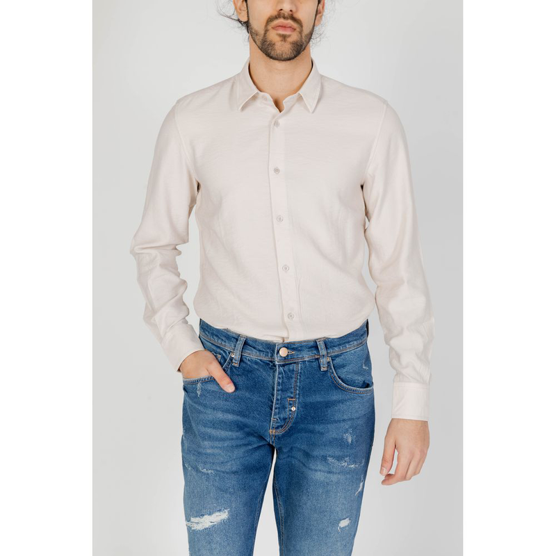 Beige viscose dress shirt-null