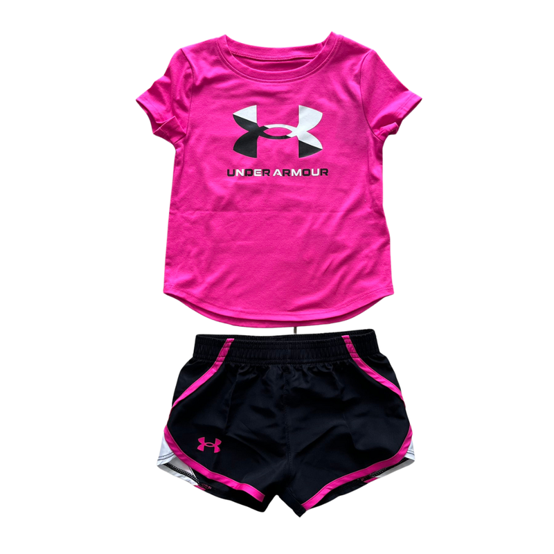 Under armour logo woven short clothing set girls pink uasii0rr-677-null