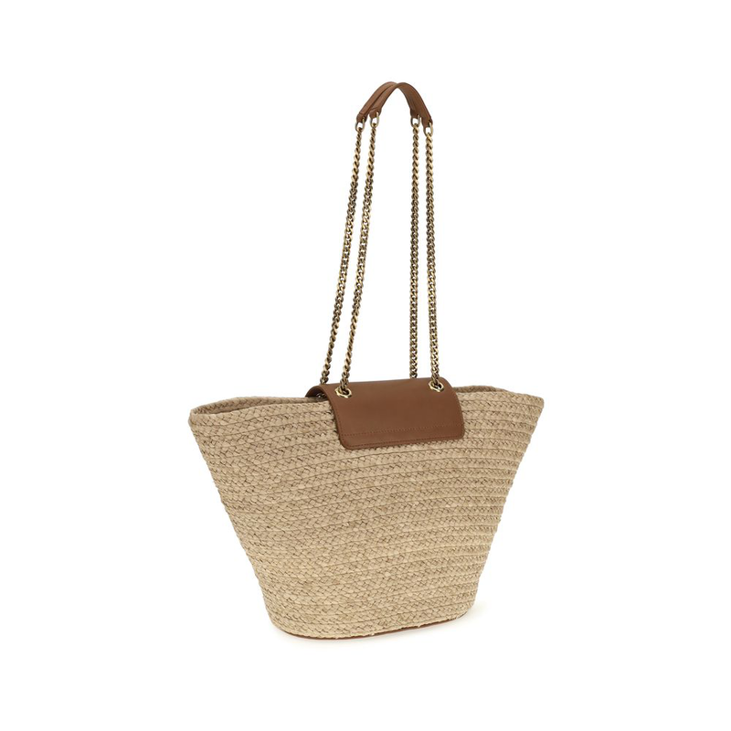 Beige raffia shoulder bag-null