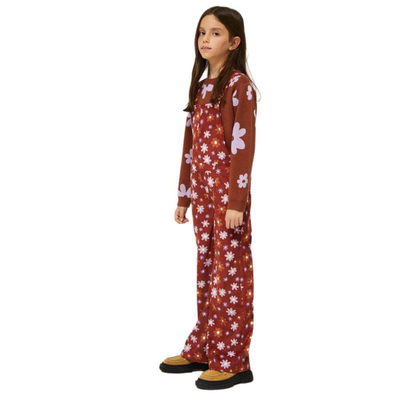 Girls corduroy jumpsuit with floral print, Brown, medium