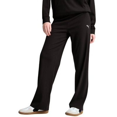 Essentials elevated high-waist straight leg rib pant, Black, medium