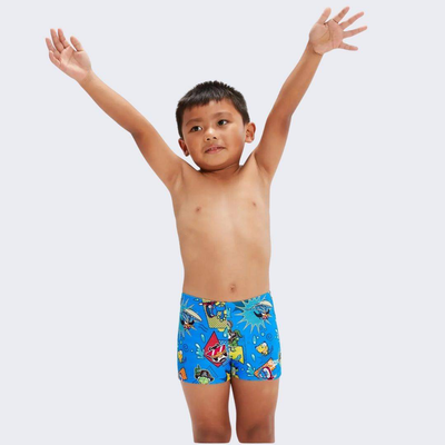 Boys learn to swim allover aquashort, Blue, medium