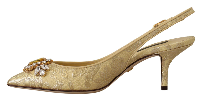 Gold crystal slingbacks pumps heels shoes-null