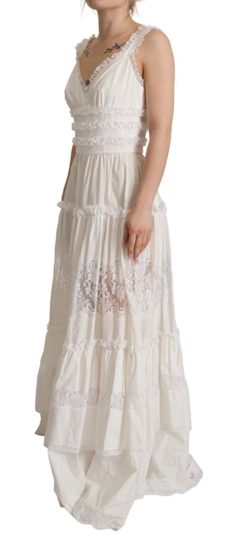 White cotton tiered long maxi a-line dress-null