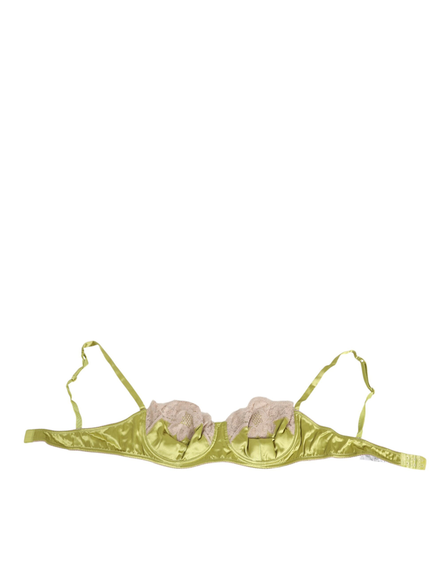 Lime green silk satin lace padded balconnet underwear-null