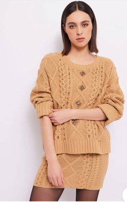 Gaudi argyle jumper with rhinestone 321fd53019, Camel, medium