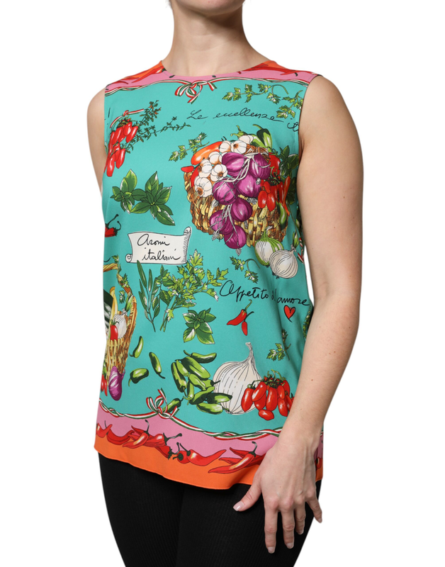 Multicolor floral silk sleeveless tank top-null