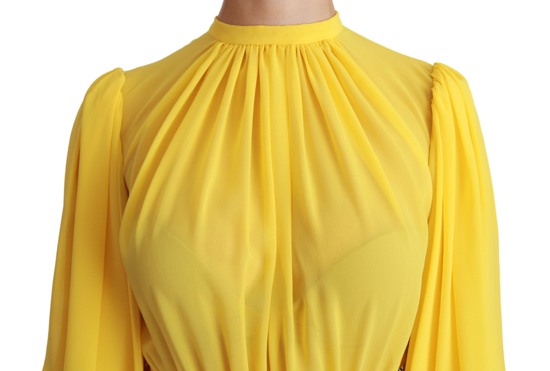 Yellow pleated a-line mini 100% silk dress-null