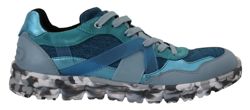 Blue gray leather sport low top sneakers-null